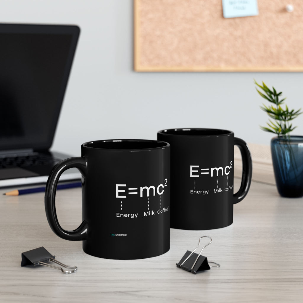 Science-Inspired Black Mug, E=mc Coffee Mug, Nerdy Gift Mug, Funny Coffee Cup, Math Lover's Mug, Geeky Kitchen Decor