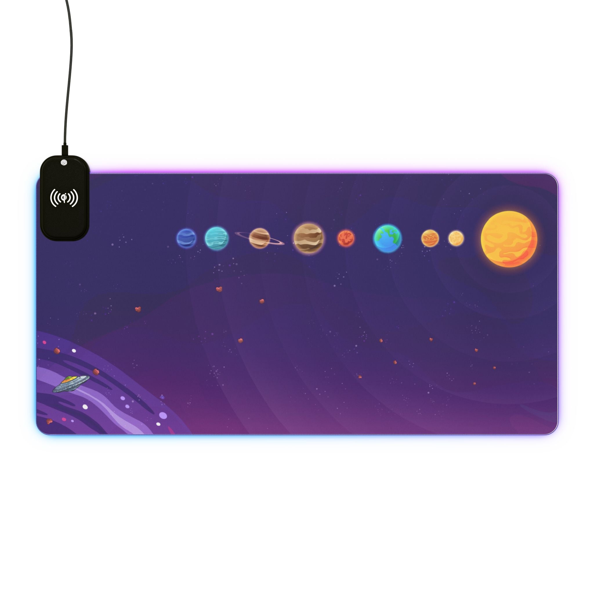 LED Gaming Mouse Pad with Wireless Charging - Cosmic Design for Developers, Unique Desk Accessory, Gaming Gift, Gamer Setup, LED Desk Pad
