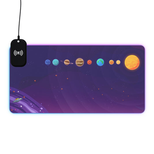 LED Gaming Mouse Pad with Wireless Charging - Cosmic Design for Developers, Unique Desk Accessory, Gaming Gift, Gamer Setup, LED Desk Pad